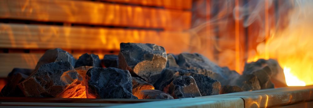 Saunasteine glühen im Ofen